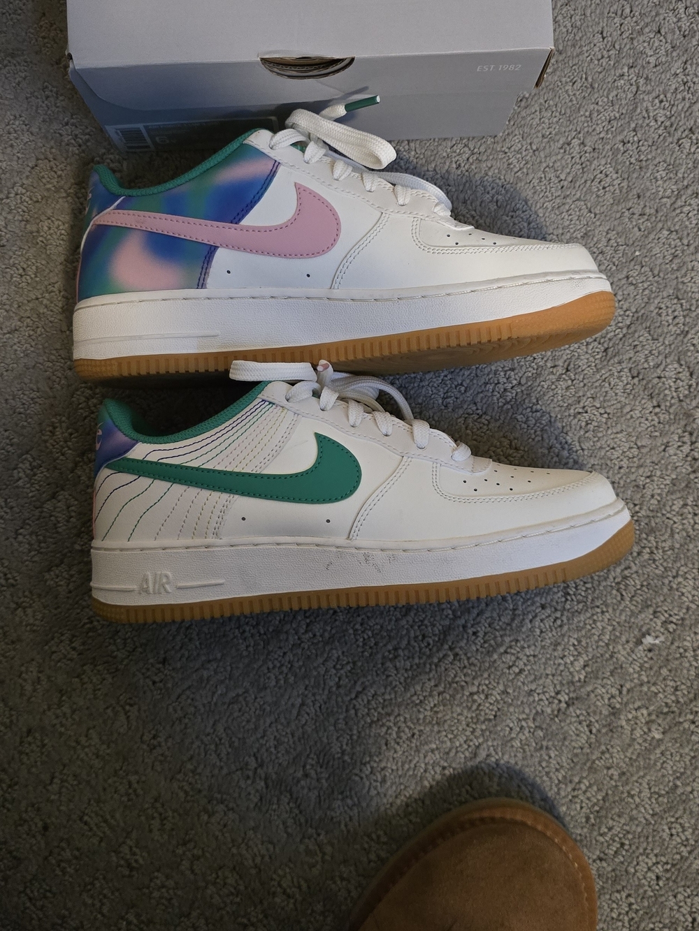 Nike White Sneakers with Pink and Green Swooshes Shoes